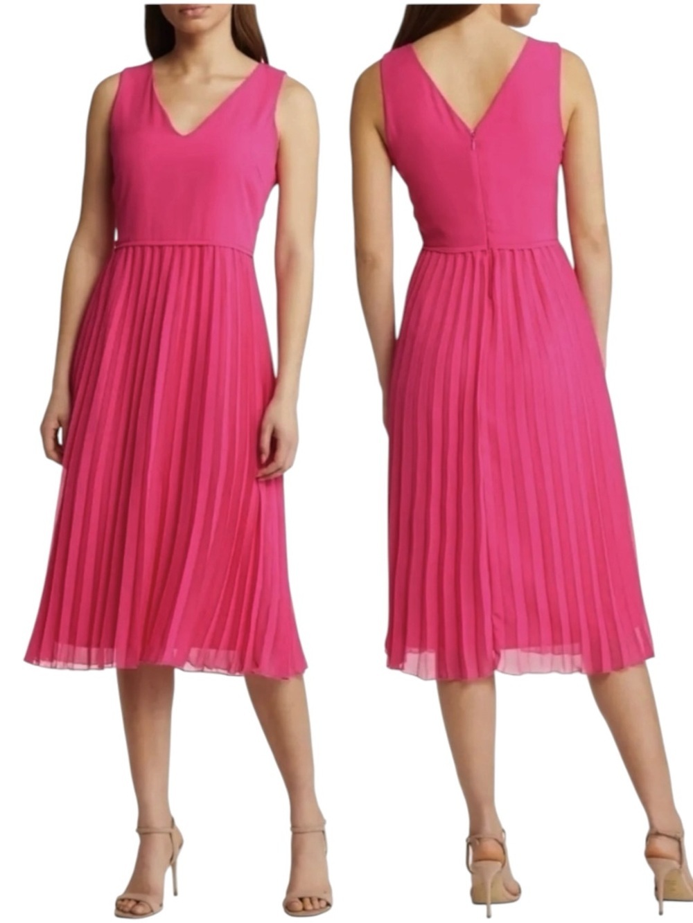 🌻NEW w/tag Sam Edelman Watermelon Chiffon Dress Pleated Skirt Sleeveless sz 10